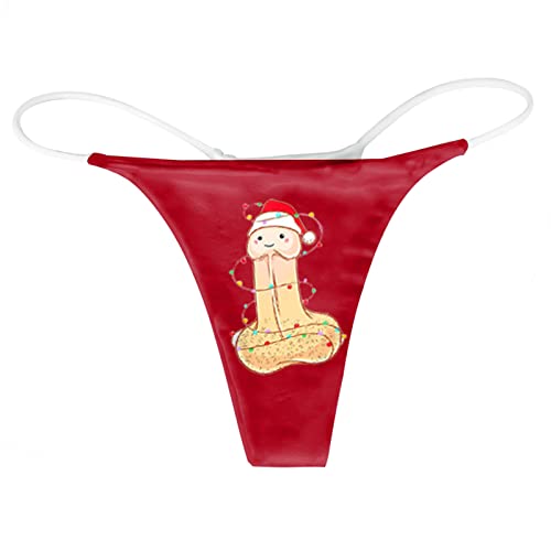 String Noel Femme - Sexy Ouvert Slips Culotte Bikini Slips Coton Legging Femmes Ski DrôLe String Femme Grandes Tailles Thongs Coton Slip Cadeaux Hipster (Red,...