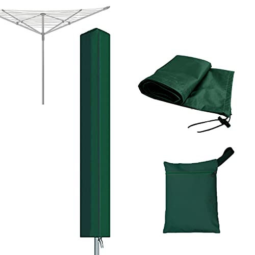 RICHIE Rotary Airer Cover Rotary Clothes Line Cover Washing Lines Cover Waterproof with Zip 16x16x180cm Rotary Airer Cover Rotary Dryer Cover Dryer Protective Cover Windproof, Green