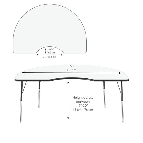 Image of FDP Dry-Erase Kidney Activity School and Office Table (48 x 72 inch), Standard Legs with Swivel Glides for Collaborative Spaces, Adjustable Height 19-30 inches - Whiteboard Top and Black Edge