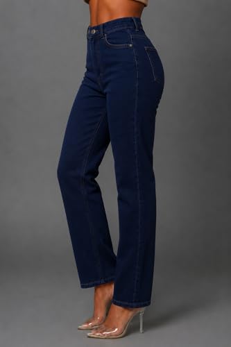 Image of Women's High Waist Mom Fit Jeans | Stretch Denim | Tapered Ankle Length Casual Jeans