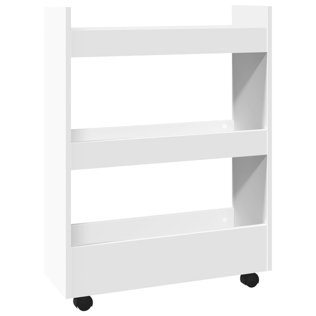 Carro de almacenamiento estrecho con 3 niveles de madera blanca de 60 x 22 x 80 cm, carrito móvil con 4 ruedas, 60 kg, carrito de cocina versátil y carrito auxiliar para almacenamiento