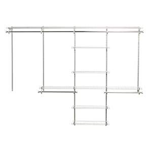 Rubbermaid Configurations Deluxe Custom Closet Kit, 4-8 Ft. Adjustable Metal Wire Shelving, Titanium Finish, Expandable Organization System, Hardware Included, for Home Closet/Pantry/Laundry/Mudroom Rubbermaid Configurations Deluxe Custom Closet Kit 4 8 Ft Adjustable Metal Wire Shelving Titanium Finish Expandable Organization System Hardware Included for Home ClosetPantryLaundryMudroom