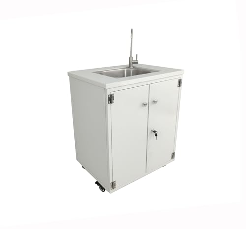 Image of Portable Sink Station with Steel Cabinet, Self Contained Hand Wash Sink, Mobile Water Fountain with Built-in Pump, 110V /12V Powered, Water Jugs Not Included, 24 x 18 x 30 Inch Cabinet Size 10094-NPF