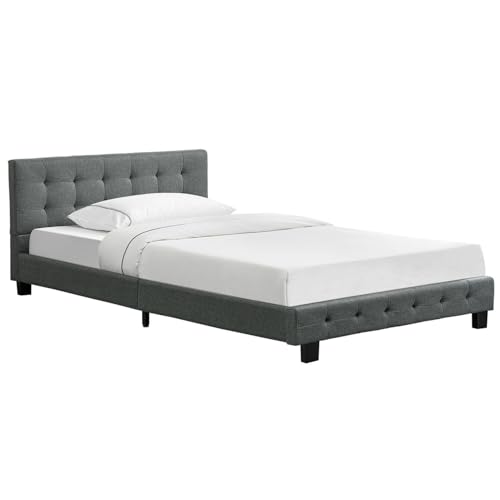 Juskys Cama tapizada Manresa 120 x 200 cm - Cama con somier y cabecero - Diseño Moderno e intemporal, Gris
