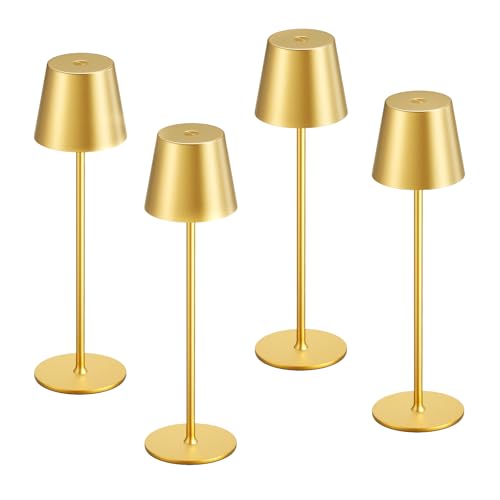 Image of Kakanuo Cordless Table Lamp Rechargeable Gold - KK 4 Pack Battery Operated Lamp for Dining Table, 3 Color Stepless Dimming Wireless Lamp for Counter, Outdoor Patio, Touch Control