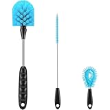12.2 inch Bottle Brush Set of Three，Washable Coffee Cups, Water Bottles, Baby Bottles, Straws, to-go Cups, Long-Handled 3-in-1 Stainless Steel Bottle Brushes.