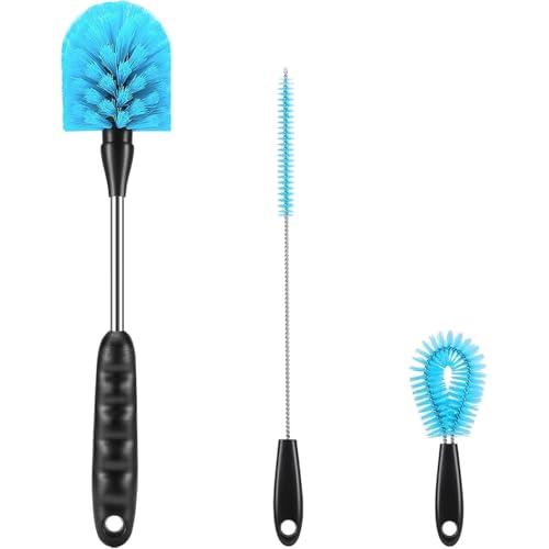 12.2 inch Bottle Brush Set of Three，Washable Coffee Cups, Water Bottles, Baby Bottles, Straws, to-go Cups, Long-Handled 3-in-1 Stainless Steel Bottle Brushes.