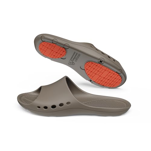 Image of KENROLL KW211 Non Slip Shower Slides, Thin Flat EVA Slippers | 7 drainage holes (5 side+2 bottom), rubber anti-slip patches, lightweight, for pool beach dorm gym, unisex, barefoot feel