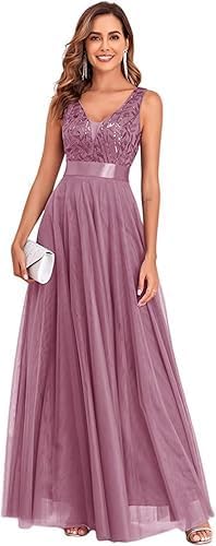 Women's Formal Dresses Long Tulle Evening Gowns Sleeveless A Line Sparkly Sequin Party Guest Homecoming Dress