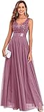 Mikethon Women's Formal Dresses Long Tulle Evening Gowns Sleeveless A Line Sparkly Sequin Party Guest Homecoming Dress Mauve L