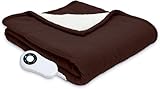 Serta | Reversible Sherpa / Fleece Heated Electric Throw Blanket for Bed or Couch (Chocolate)