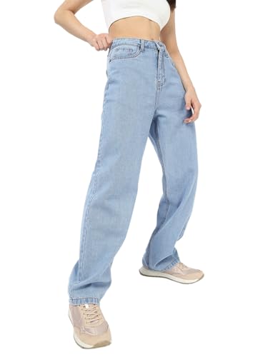 Image of Bewakoof Women's 100% Cotton Straight Fit Jeans | Jeans for Woman | Pants for Woman | Classic Denim Pants | Everyday Casual | Utility Streetwear | Lightweight & Flexible | Straight Pants for Women