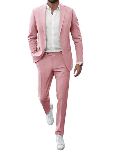 Runcati Mens 2 Piece Suit Slim Fit Two Button Solid Tuxedo Jacket Blazer Pants Wedding Business Prom Sets