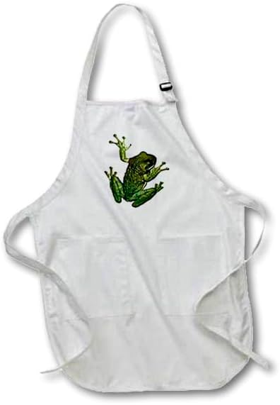 3dRose Green Frog - Medium Length Apron, 22 by 24-inch , White