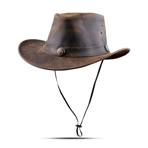 Image of HADZAM Leather Cowboy hat Shapeable into Outback hat, Australian Hats for Men & Women