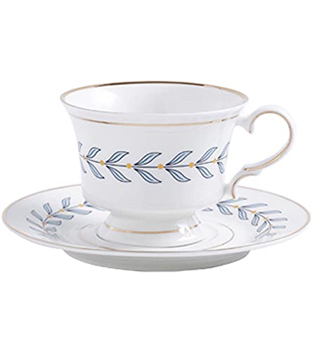 Porcelanowe filiżanki do kawy, filiżanki i filiżanki, 150 ml zestaw filiżanek do kawy, zestaw porcelanowych filiżanek do herbaty ze spodkiem, wzór liści, złota krawędź, ceramiczny kubek, elegancka