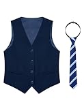 MagicSite Boys Vest with Tie Kids Formal Navy Blue Suit Vest For Big Boy Size 14
