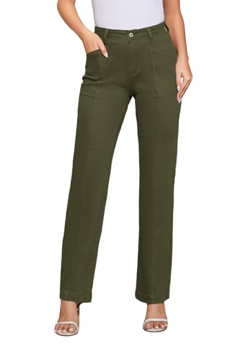 Women Stretchy Chino Pants High Waisted Cargo Pants Women's Casual Straight Leg Pants Fall Cotton Trousers