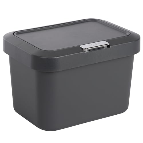 ONVAYA® Komposteimer für die Küche ǀ Anthrazit ǀ geruchsdicht ǀ spülmaschinengeeignet ǀ für Arbeitsplatte und Küchentisch ǀ 5 Liter Fassungsvermögen ǀ Druckknopf ǀ Biomülleimer mit Deckel