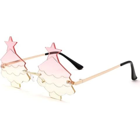 Bouryo Christmas Tree Sunglasses for Women Men Rimless Rave Christmas Party Eyeglasses Cover