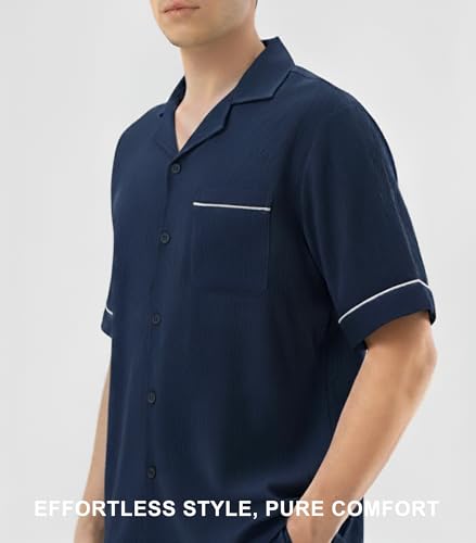 DAVID ARCHY Mens Pajamas Set Short Sleeve Summer Loungewear Soft Lightweight 2 Piece Pj Shorts Set with Pockets4