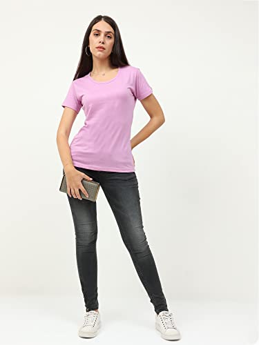 Image of FLEXIMAA Women's Cotton Plain Round Neck Half Sleeve T-Shirt