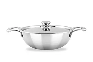 Four Leaf Troika Triply (SAS) Kadai with Lid 200mm, 1.5L Deep(Stainless Steel, Induction Bottom) (1.5L)
