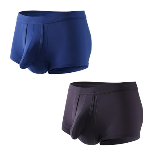 Cerahome Men's Dual Pouch Underwear Short&Long Leg Bulge Boxer Briefs Separated Pouch Modal Trunks (US, Alpha, Large)