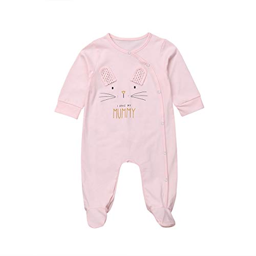 Newborn Baby Boys Girls Pajamas Sleeper Footie PJs Infant Baby Long Sleeve Cotton Footed Jumpsuit Coveralls (Pink, 0-3 Months)