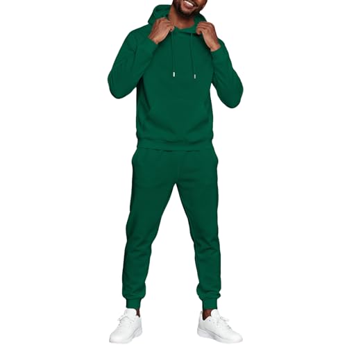 Chandal Hombre Completo, Conjunto Deportivo Hombre Running Moda, Sudaderas con Capucha Cordón Y Pantalones ; Chándales Fitness - Conjunto De 2 Piezas Trekking Verde Oscuro 3XL