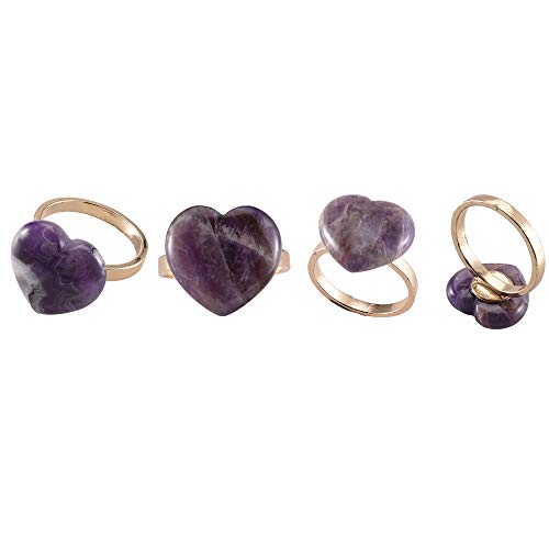 Warmhut Set Of 6 Napkin Rings, Elegant Natural Amethyst Crystal Stone Heart Shaped Napkin Ring Holders With Gold Ring For Valentine’s Day Wedding Dinner Parties, Purple #TOP4