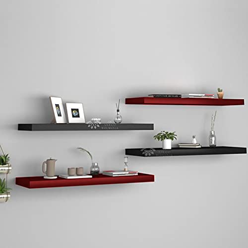 Image of Wooden Floating Wall Shelf| Wall Mount| Wall Rack| Wall Bracket for Home and Office Decor | Big Mounted Cabinets (Large, Set of 4 Black and Red)
