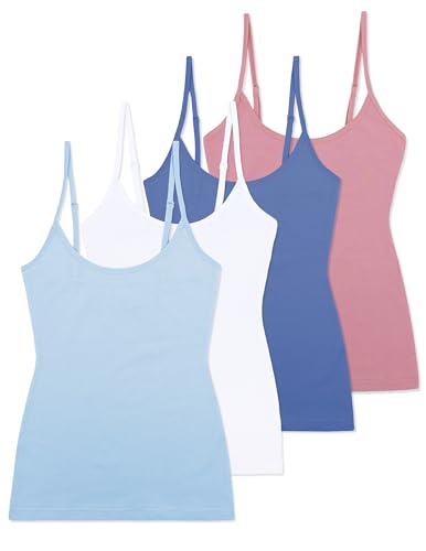 Image of Comfneat Women's 4-Pack Slim-Fit Camisoles Cotton Adjustable Spaghetti Strap Top Underwear