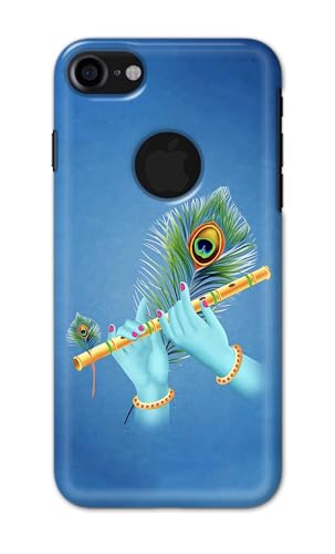 Image of Plastic Printfidaa Printed Hard Back Cover Case For Apple iPhone 7 Logo|iPhone 8 Logo Back Cover (Flute In Krishna Hands) -112,Blue