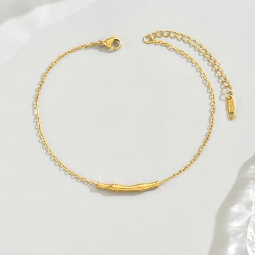 Image of 18K Gold Plated Anklets for Women Dainty Non Tarnish Ankle Bracelets Cuban Link Chain Anklets Layered Heart Beads Rhinestone Anklet Trendy Foot Jewelry