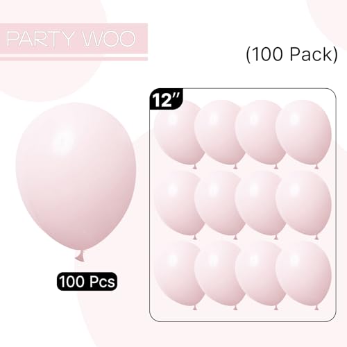 Image of PartyWoo Pale Pink Balloons 100pcs 12 Inch Light Pastel Baby Pink Latex Helium Balloons for Birthday Engagement Bachelorette Baby Shower Easter Princess Butterfly Theme Party Decorations Pink-Q01