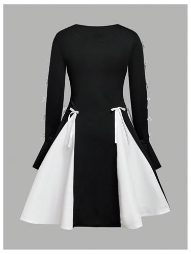 Verdusa Girl's Coquette Bow Dress Colorblock Flare Sleeve Short Flowy Dresses4