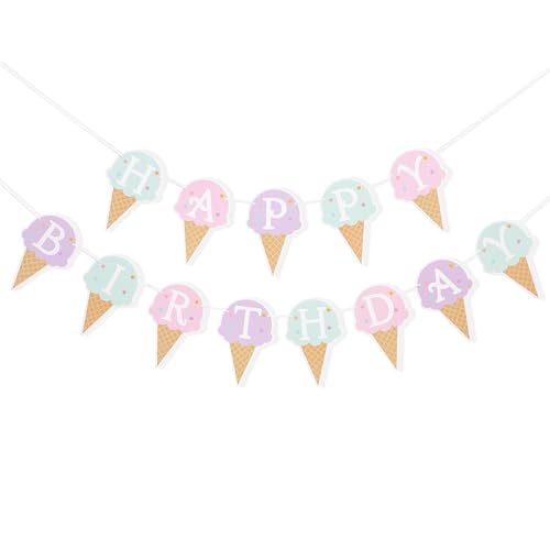 Ice Cream Happy Birthday Banner - Ice Cream Birthday Party Decoration, First Photo Props, Summer Theme Party Supplies