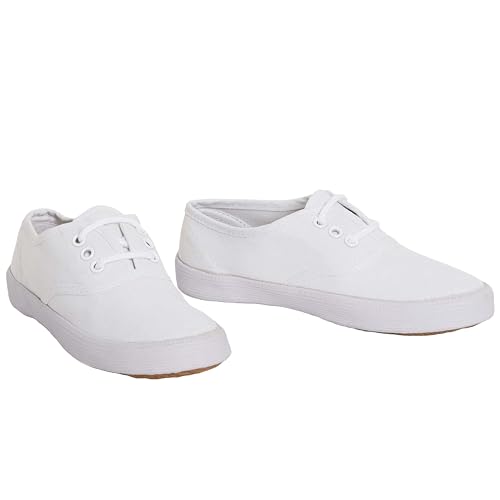 shelikes Girls Boys School PE Pumps Gym Black Trainers Touch Fastening Dance Plimsolls (White Sports, 1 UK)