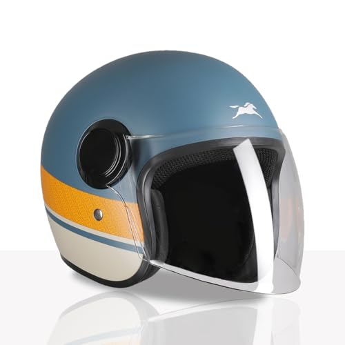 Image of TVS Silk Route Helmet for Men & Women | Vintage Open Face Helmet with Clear Visor | ISI & DOT Certified | ABS Shell | EPS Liner | Retro Stylish for City & Highway Riding