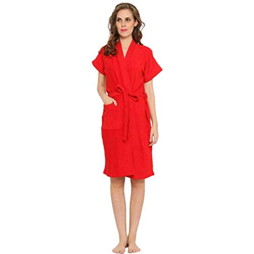 Image of bathrobes terry cotton free size bathrobe for women, bathsuit fit up to 42 inches chest size ladies - Bright Red bathrobe