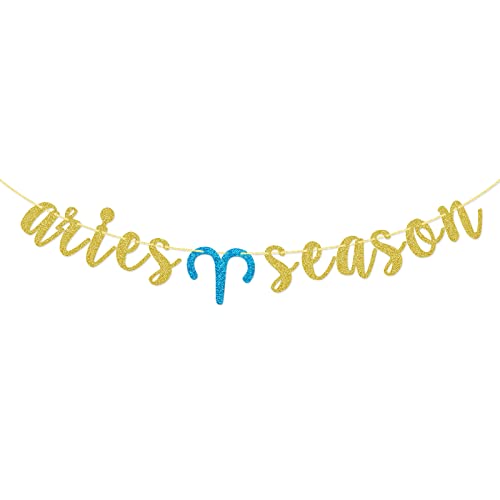 Aries Season Banner, Zodiac Birthday Banner, March April Birthday Banner, 18th 21st 25th 30th 40th 50th 60th Birthday Party Decorations, Gold Glitter
