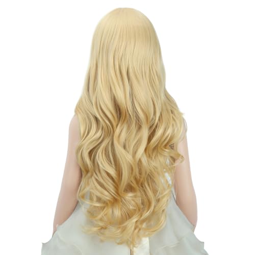 Image of PATTNIUM Kids Child Golden Blonde Wig Long Wavy Blonde Wigs for Girls Synthetic Cosplay Costume Party Wigs