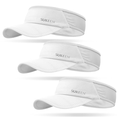 Image of Sukeen 3 Pack Sports Sun Visor Men Women Lightweight Packable Cooling Stretchy Visor Hat for Running, Tennis, Golf