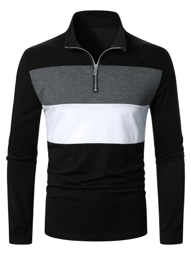 Boy's Quarter Zip Long Sleeve Golf Shirts Color Block Collared Casual Shirts