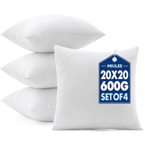 MIULEE 20x20 Pillow Inserts 4 Pack 100% Virgin Fiber Filling Throw Pillows