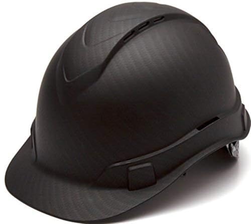 PYRAMEX Ridgeline Cap Style Hard Hat, Vented, 4-Point Ratchet Suspension, Black Graphite Pattern