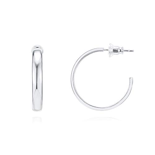 Image of PAVOI 14K Gold Plated Wide Flat Edge Hoop Earrings for Women | Rose, White and Yellow Gold Hoops | Hypoallergenic Jewelry