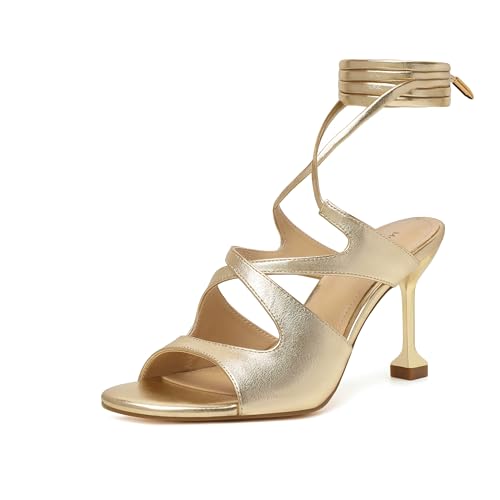 Mofirdast Lace Up Heeled Sandals for Womens Strappy Heels Open Toe Tie Up Stiletto Heels Party Prom Dressy Sandals