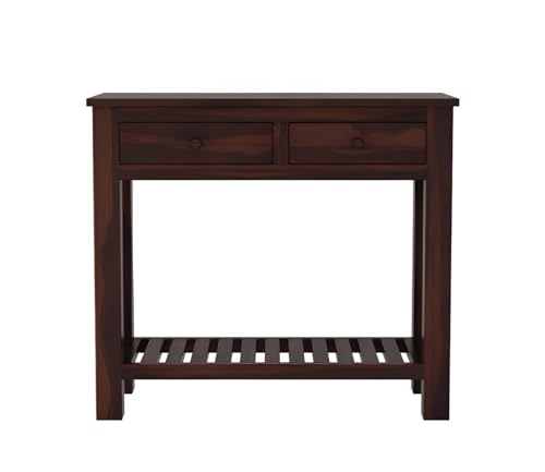 Image of Wooden Console Table for Living Room Decor | Entryway | Bedroom with 2 Storage Pull Drawer (1 Piece, Walnut Finish, 35X89X78Cm)